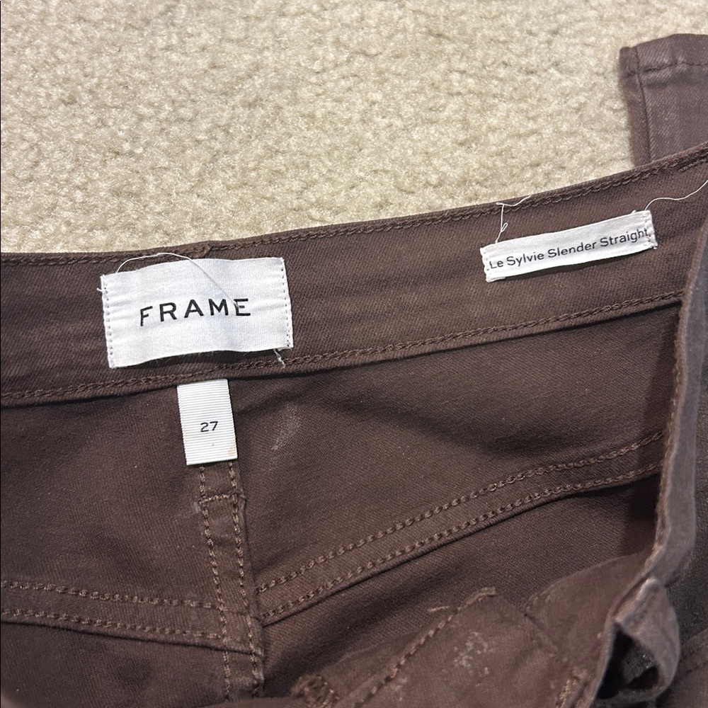 FRAME Le Slyvie Slender Straight Dark Chocolate Pants - Picture 3 of 5